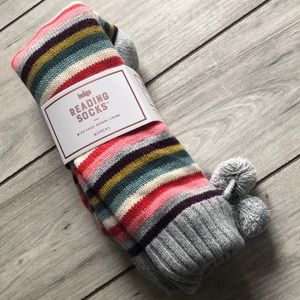 Indigo Striped Reading Socks w/ faux sherpa ❕